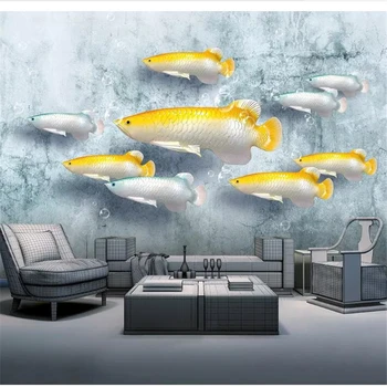 wellyu Пользовательские обои papel de parede Новый китайский 3D трехмерный тисненый рыба девять рыб настенное украшение картина