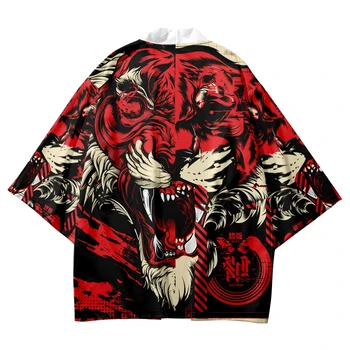 Японский мультфильм Тигр Принт Традиционное кимоно Женщины Мужчины Юката Кардиган Рубашки Haori Оверсайз Уличная одежда Топы Плюс Размер 6XL