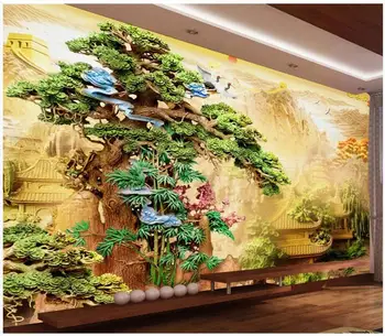 3d обои на заказ фото Тонкая китайская резьба по дереву Сосна Дворец фон домашний декор 3d фотообои панно обои для стен 3 d