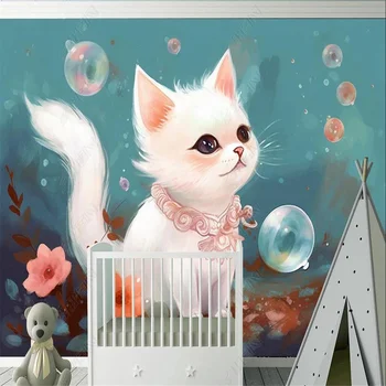 Milofi personnalisé impression 3D peint à la main chatte en herbe vinyle Wallpaper illustration