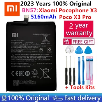 100% оригинальный аккумулятор телефона Xiao mi BN57 5160 мАч для сменных батарей Xiaomi Pocophone X3 Poco X3 Pro