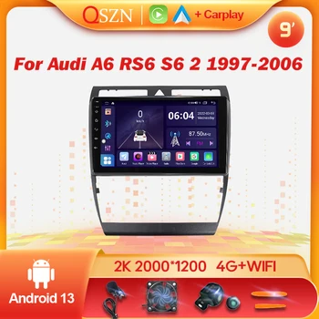 QSZN Android 13 Автомагнитола для Audi A6 C5 1997-2006 S6 RS6 2K QLED 9 дюймов Мультимедийный видеоплеер GPS CarPlay Wireless BT5.1