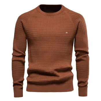 хлопок Мужские свитера Грязный цвет O-образный вырез Высококачественные сетчатые клетчатые пуловеры Мужские новые зимние осенние базовые свитера для мужчин