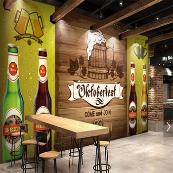 Пользовательские ретро деревянные пивные обои Промышленное украшение Фреска Бар Ресторан Клуб Фон Стена 3D papel de parede