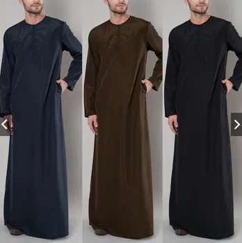 Ид мусульманский Джубба Тобе Мужчины Рамадан Вышивка Длинный халат Кафтан Платье DSaudi Musulman Abaya Дубайя Арабская Турция Исламская одежда