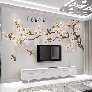 wellyu Пользовательские обои 3D фрески свежие современные минималистичные новые китайские ручная роспись магнолия птица обои диван фон обои обои