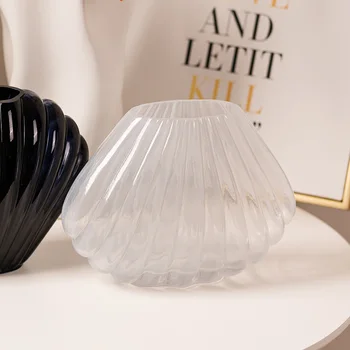 Стеклянные вазы Мода Индивидуальность Оболочка Черный Прозрачная форма Украшение гостиной Современное творческое украшение дома