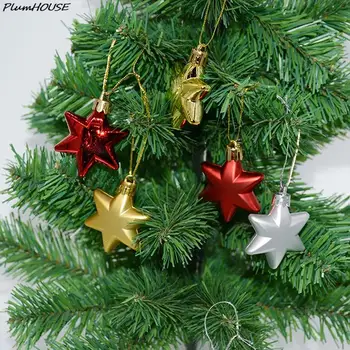 12Pcs NEW Рождественские шары Рождественская елка Висячие украшения Шар Звезды Золотые Красные Кулоны Счастливого Рождества Вечеринка Декор