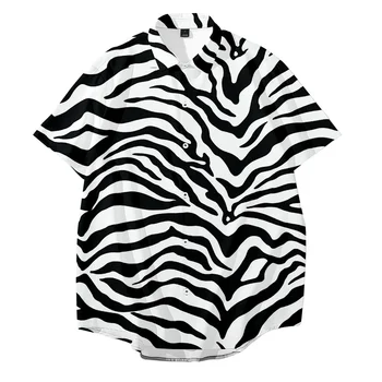 2022 Оверсайз зебра леопардовая рубашка мужская пуговица с лацканом и коротким рукавом повседневная свободная мода гавайские каникулы уличная рубашка