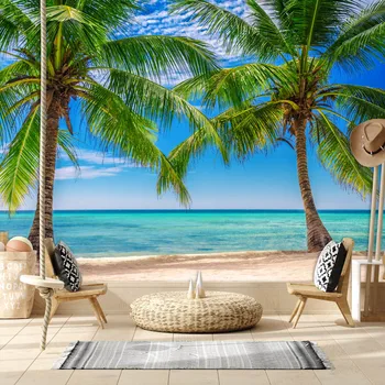 Современные самоклеящиеся обои с морским пейзажем для гостиной ТВ Контакт Обои Домашний декор Спальня Пляж Пальма Фрески Рулоны
