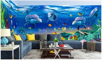 Пользовательские фотообои 3d обои на стену Подводный мир Аквариум с дельфинами Домашний декор гостиная обои для стен 3 d