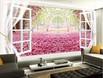 beibehang d обои пользовательские фотообои флизелиновые наклейки на стену цветы сакура 3 d телевизор установка стены окна обои для стен 3 d