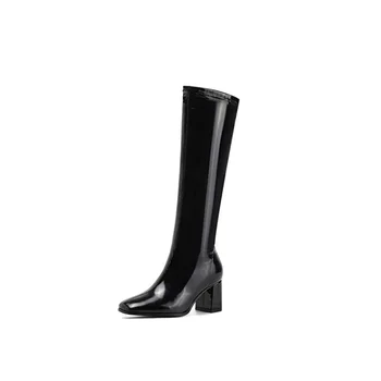 BLXQPYT Дизайнерский бренд Роскошные сексуальные модные зимние женские сапоги Эластичный квадратный носок Молния Высокие каблуки Обувь для вечеринок Плюс размер 46 X-27