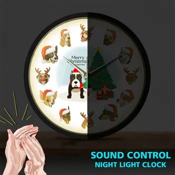 Питбуль Счастливого Рождества Настенные Часы Популярные Порода Собак Звук Активируемые Настенные Часы Pitmas Современный Дизайн Часы