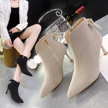 2021 Новая зима осень молния дышащие модные сапоги женские высокие каблуки носки сапоги лодыжки дизайнер сексуальное платье для вечеринок челси обувь