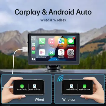  Универсальный 7-дюймовый автомобильный радиоприемник Мультимедийный видеоплеер Беспроводной Carplay И беспроводной Android Auto Сенсорный экран с дистанционным управлением