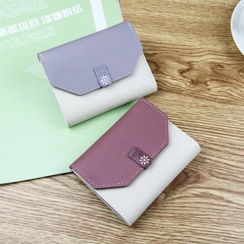  Новая корейская версия маленького кошелька Короткий трехкратный цветной мультикарточный студент женский кошелек мода пряжка карточная сумка