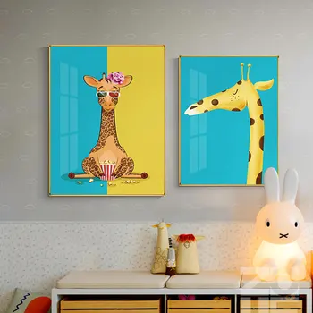 Креативный плакат с животными Милый олень Лошадь Картина маслом Современные настенные картины для гостиной Детская комната Мода Холст Живопись