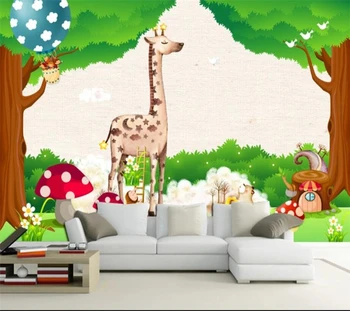 beibehang Пользовательские обои 3d фотообои лес мобилизация животное царство свежая детская комната мультфильм фон обои