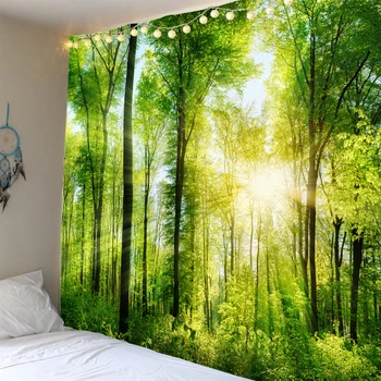 Солнечный лес пейзаж гобелен украшение общежития висячая ткань мягкая, удобная и простая в уходе