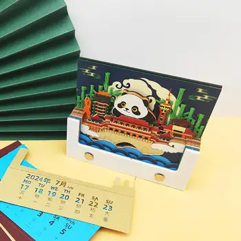 3D резьба по бумаге милые наклейки с изображением панды с календарем на 2024 год ежемесячный планировщик настольные аксессуары декор