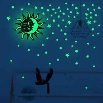 Светящиеся мультяшные солнечные звезды светятся в темноте Наклейки Флуоресцентные наклейки на стену для детских комнат Спальня Детская Потолок Настенный декор