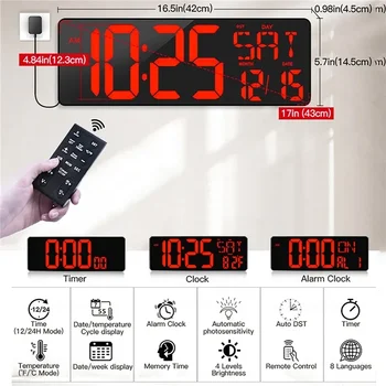 Настенные часы с вечным календарем с дистанционным управлением Светодиодный цифровой электронный будильник с отображением температуры Дата Неделя