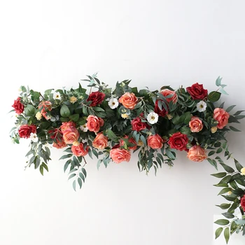 Приветственные цветочные композиции для свадеб Набор украшений из искусственных цветов Розовая роза Фон для домашней комнаты Реквизит для декора вечеринки