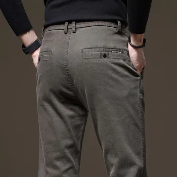 2024 Зимние меховые теплые мужские брюки для гольфа Эластичность Длинные брюки Корейский деловой повседневный мужской износостойкий толстый брюки Одежда