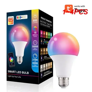 1 ~ 4 шт. Tuya Smart Led Bulb Light 10 Вт E27 B22 Tuya Control RGB + CCT Цветная светодиодная лампа работает с Alexa Home