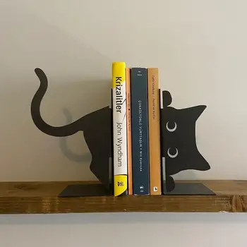 Металлические подставки для книг с животными 1 пара милых кошачьих подставок для тяжелых книг Черные подставки для книг Креативный и милый органайзер для рабочего стола в форме кошки