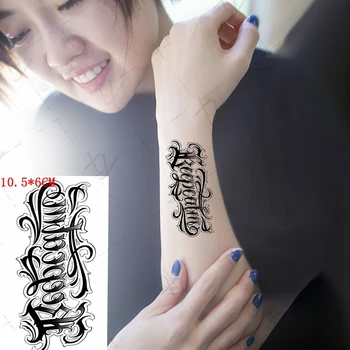 Водонепроницаемая временная татуировка наклейка черный английский алфавит тотем дизайн поддельные татуировки flash тату рука боди-арт для женщин мужчин