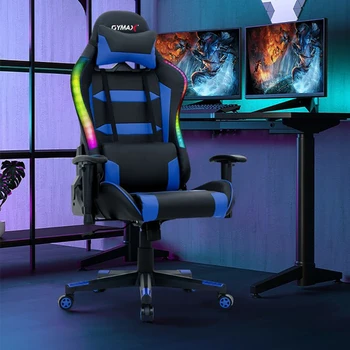 Дистанционно регулируемые светодиодные проблесковые маячки RGB Вращающееся игровое кресло Эргономичная спинка Мягкая подушка Прочный офисный стул с 5 когтями