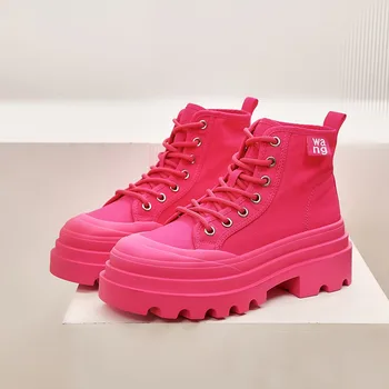 2023 Новые кроссовки на платформе для женщин Осенние высокие бандитские сапоги Однотонная обувь Повседневные женские ботильоны с толстым дном