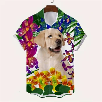 Мода Гавайская рубашка Мужчины Тропический 3d печатный животный кошка собака графический блузка с коротким рукавом пляжный отпуск оверсайз топы рубашки
