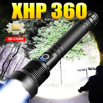 XHP360 Светодиодный фонарик 26650 Перезаряжаемый фонарик Светодиодная вспышка высокой мощности Сверхмощный тактический ручной фонарь Зум Охотничий фонарь