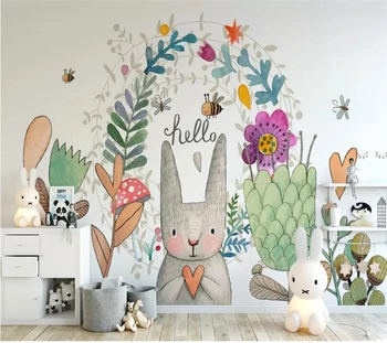 wellyu Пользовательские обои papel de parede скандинавский минималистичный мультяшный кролик детская комната фон обои фотообои tapeta