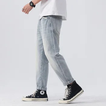 Мужские джинсы Длинные брюки Японские винтажные эластичные джинсы Мужские стиранные простые повседневные мужские брюки Demin Брюки большого размера