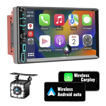 Автомобильная стереосистема с двойным диффузором Carplay и Android Auto, 7-дюймовое FM/AM-радио с сенсорным экраном, Bluetooth, Mirror-Link, камера заднего вида