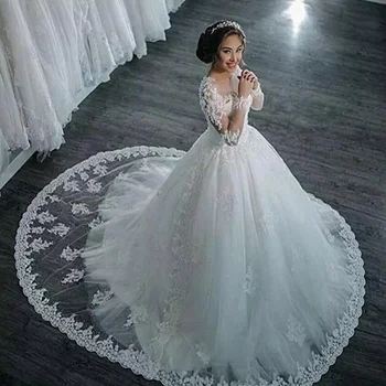 On Zhu Большие размеры Кружевная аппликация Свадебные платья О-образный вырез на молнии сзади Бусины Бальное платье Свадебное платье vestido de noiva 2023