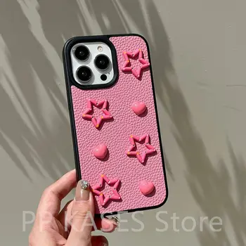 3D Star Кожаный чехол для телефона для iPhone 15 Promax 14 13 12 Pro Max Симпатичный Горячий Девчачий Стиль Сладкое Сердце Конфеты Чехол Funda Coque