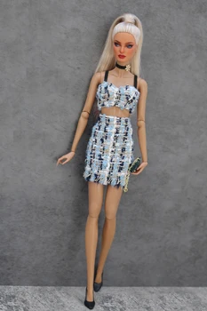  комплект одежды в женском стиле / синий топ + юбка / наряд для куклы ручной работы 30 см Для 1/6 Xinyi FR ST Кукла Барби / игрушки для девочек